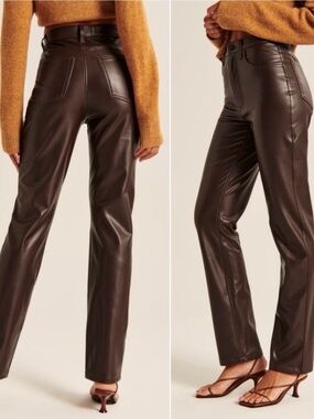 Abercrombie & Fitch 90’s Straight Ultra Rise Brown Faux Leather Pants